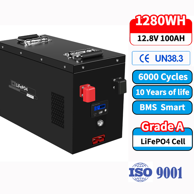 EYUN12.8V 100Ah Solid State LiFePO4 Deep Cycle Solar Energy Storage Home Power Lithium Iron Phosphate Battery for RV Solar Panel